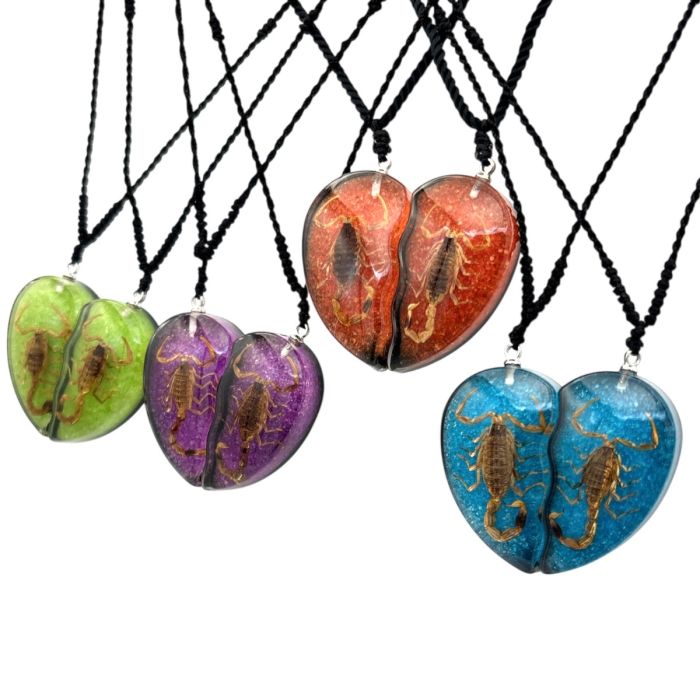 Real Golden Scorpion in Half Heart Acrylic Necklace