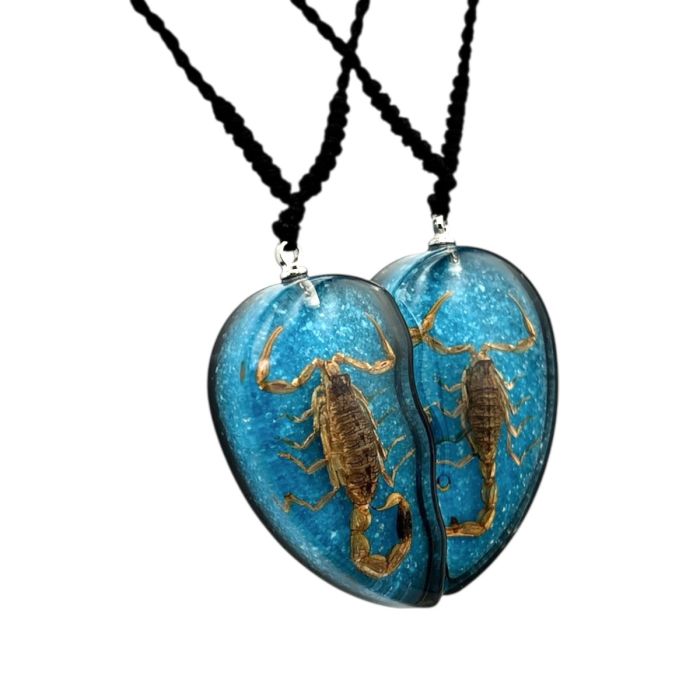 Real Golden Scorpion in Half Heart Acrylic Necklace