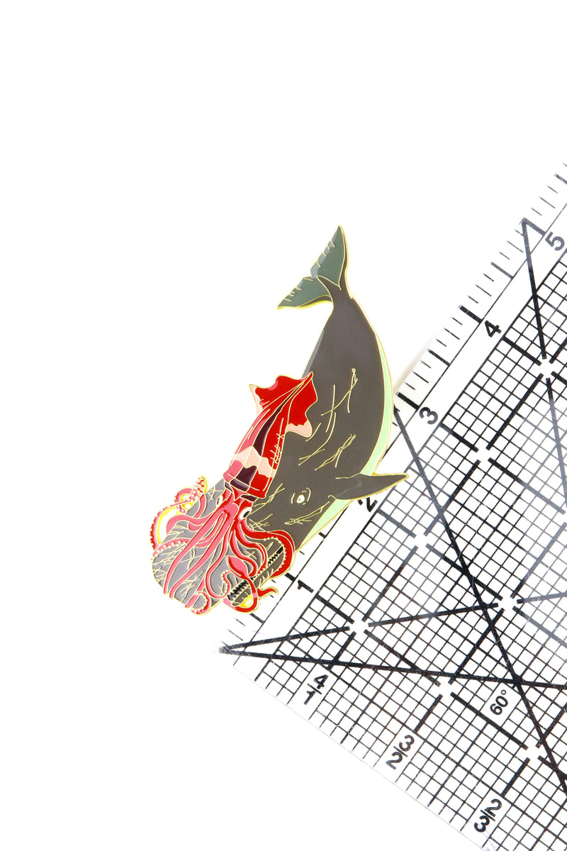Giant Squid vs. Sperm Whale Enamel Pin (Architeuthis dux vs. Physeter macrocephalus)