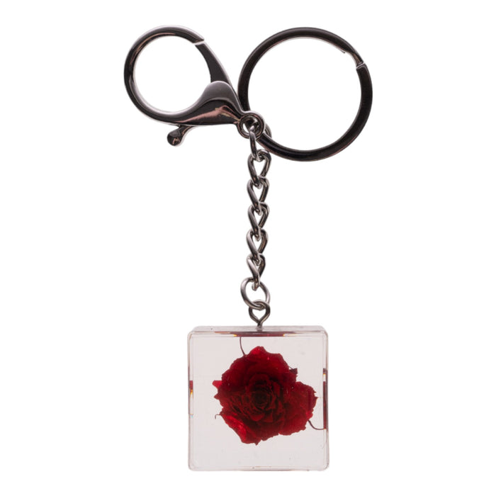 Real Red Rose in Acrylic Cube Keychain