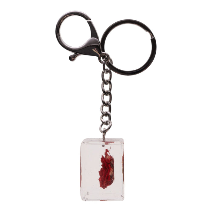Real Red Rose in Acrylic Cube Keychain