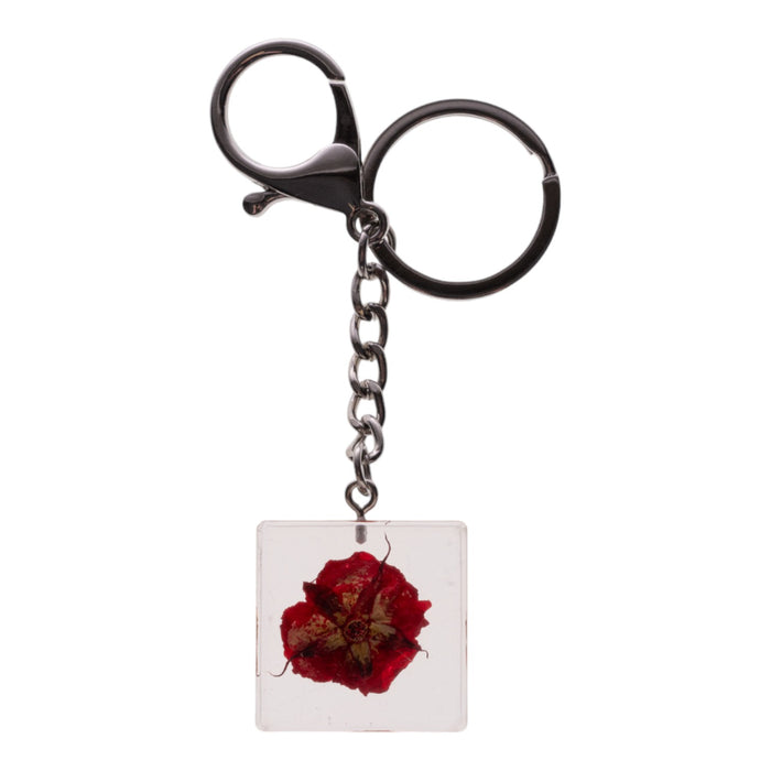 Real Red Rose in Acrylic Cube Keychain