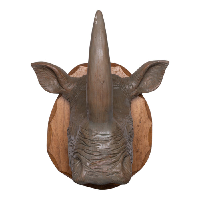 Wooden Carved Rhinoceros Plaque