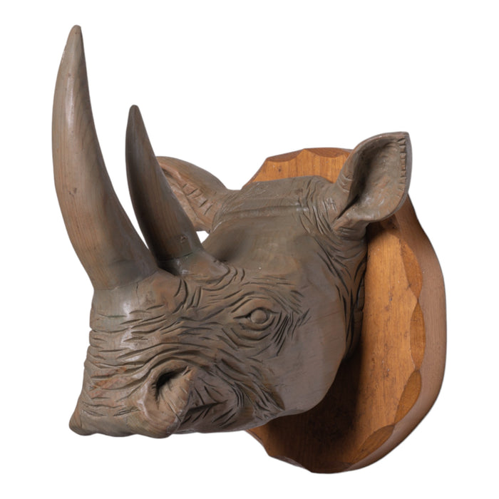 Wooden Carved Rhinoceros Plaque