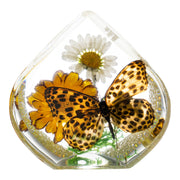 Real Butterfly and Flowers in Teardrop-shaped Acrylic Paperweight