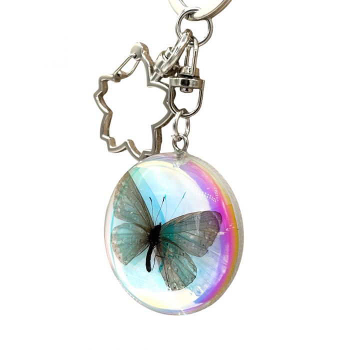 Real Iridescent Blue Butterfly in Acrylic Keychain