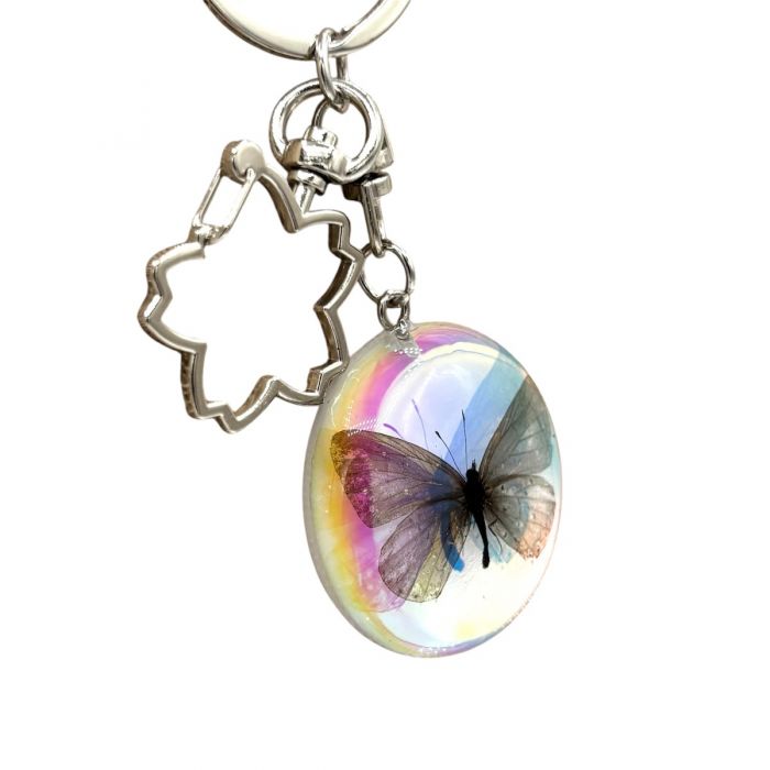 Real Iridescent Blue Butterfly in Acrylic Keychain