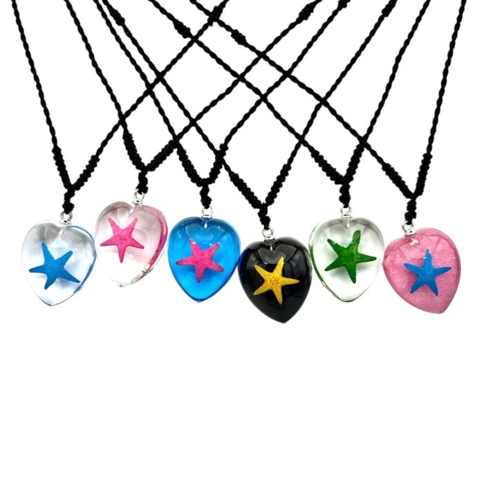 Real Starfish in Heart Shape Acrylic Necklace