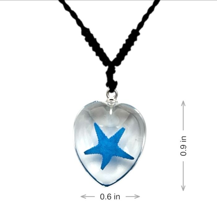Real Starfish in Heart Shape Acrylic Necklace