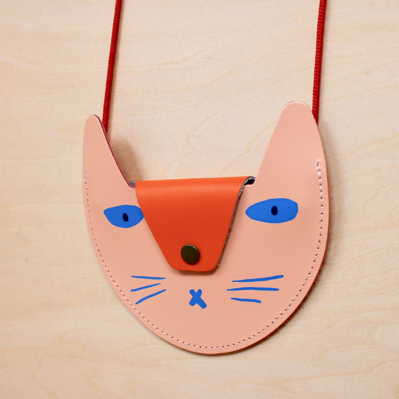 Cat Pocket Purse - Pale Pink/Orange