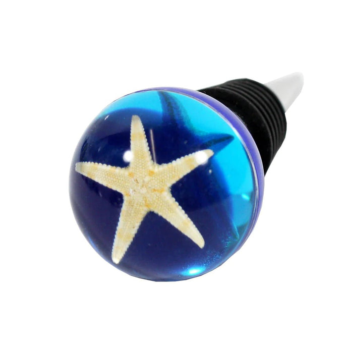 Real Starfish in Acrylic Wine Stopper (Clear Blue)